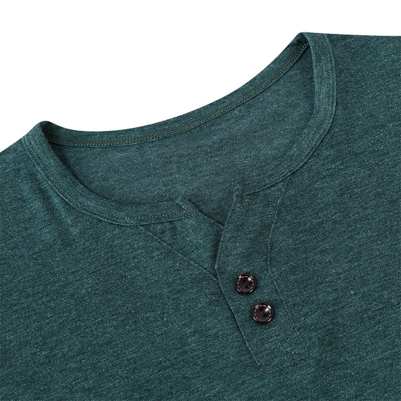 لون صلب صغير V-neck طويل الأكمام قاع تي شيرت للرجال 2021 خريف وشتاء التجارة الخارجية زر الديكور فضفاضة الرجال أعلى - Image 5
