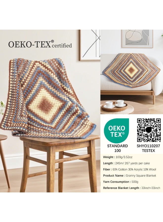 خيوط للكروشيه والحياكة - خيوط كعكة متدرجة الألوان - عبوة من 3 قطع بوزن 100 جرام/3.52 أونصة - 60% قطن، 30% أكريليك، 10% صوف - مثالية للأوشحة والشالات والبطانيات والملابس التي تبرز بأناقة - Image 3