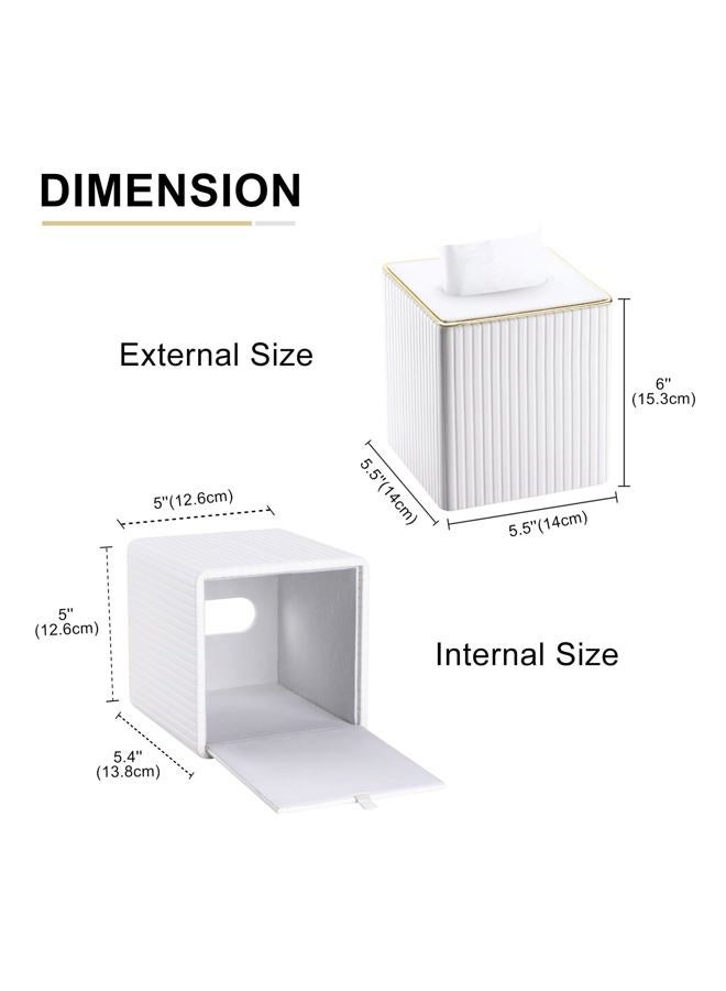 KINGFOM Tissue Box Cover, PU Leather Square Tissue Box Holder for Kleenexs with Magnetic Bottom Cover for Facial Tissues/Napkins, Office & Living Room Decor Box White - Image 3