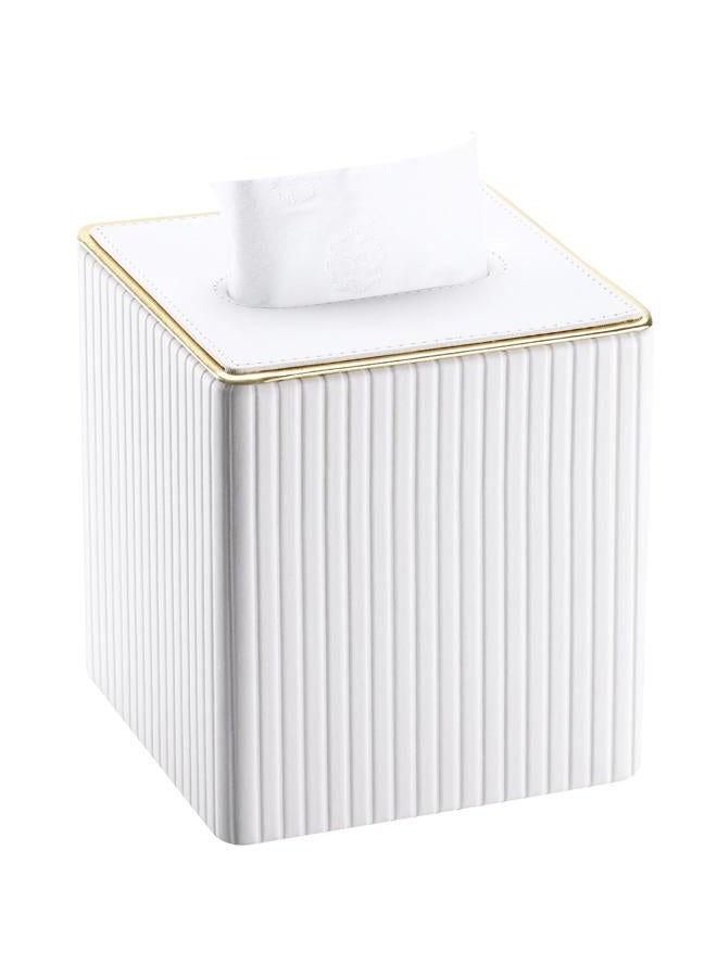 KINGFOM Tissue Box Cover, PU Leather Square Tissue Box Holder for Kleenexs with Magnetic Bottom Cover for Facial Tissues/Napkins, Office & Living Room Decor Box White - Image 1