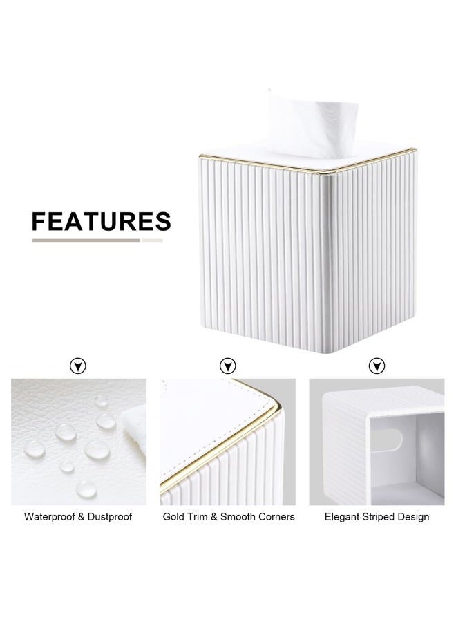 KINGFOM Tissue Box Cover, PU Leather Square Tissue Box Holder for Kleenexs with Magnetic Bottom Cover for Facial Tissues/Napkins, Office & Living Room Decor Box White - Image 4