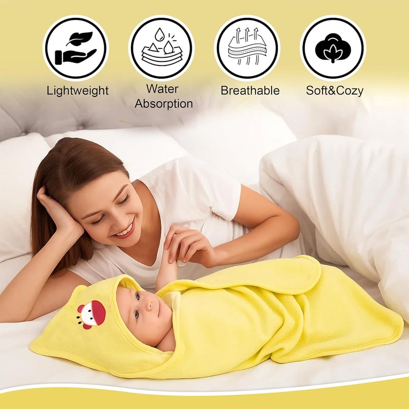 GLUN® بطانيات لف حديثي الولادة مع غطاء رأس، عبوة من 3 قطع (73x63 بوصة) للأطفال من 0-6 أشهر، بطانية مكيفة مع منشفة استحمام - Image 3
