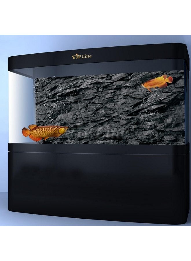 ملصق حائط حوض السمك من VIP.LINE بتأثير ثلاثي الأبعاد وملمس حجري أسود وخلفية حوض السمك من مادة البولي فينيل كلوريد (72 بوصة × 25 بوصة / 183 × 64 سم) - Image 2