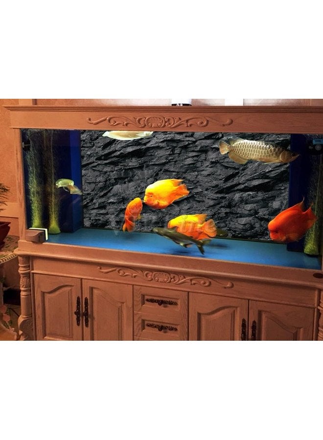 ملصق حائط حوض السمك من VIP.LINE بتأثير ثلاثي الأبعاد وملمس حجري أسود وخلفية حوض السمك من مادة البولي فينيل كلوريد (72 بوصة × 25 بوصة / 183 × 64 سم) - Image 3