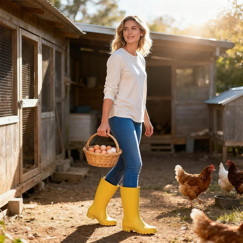 HISEA Women Rubber Boots Waterproof Wide Calf Rain Boots Mid-Calf PVC Rubber Rain Boot Matte Surface Seamless Mid Height Rain Shoes for Women's Rain Footwear Outdoor Garden Work Walking - Image 5