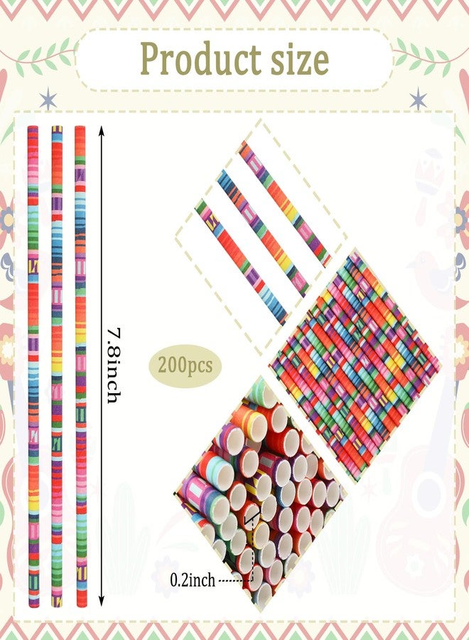JarThenaAMCS 200Pcs Mexican Fiesta Paper Straws Colorful Mexican Party Drinking Straws Cinco De Mayo Disposable Straw for Mexican Themed Party Supplies - Image 2