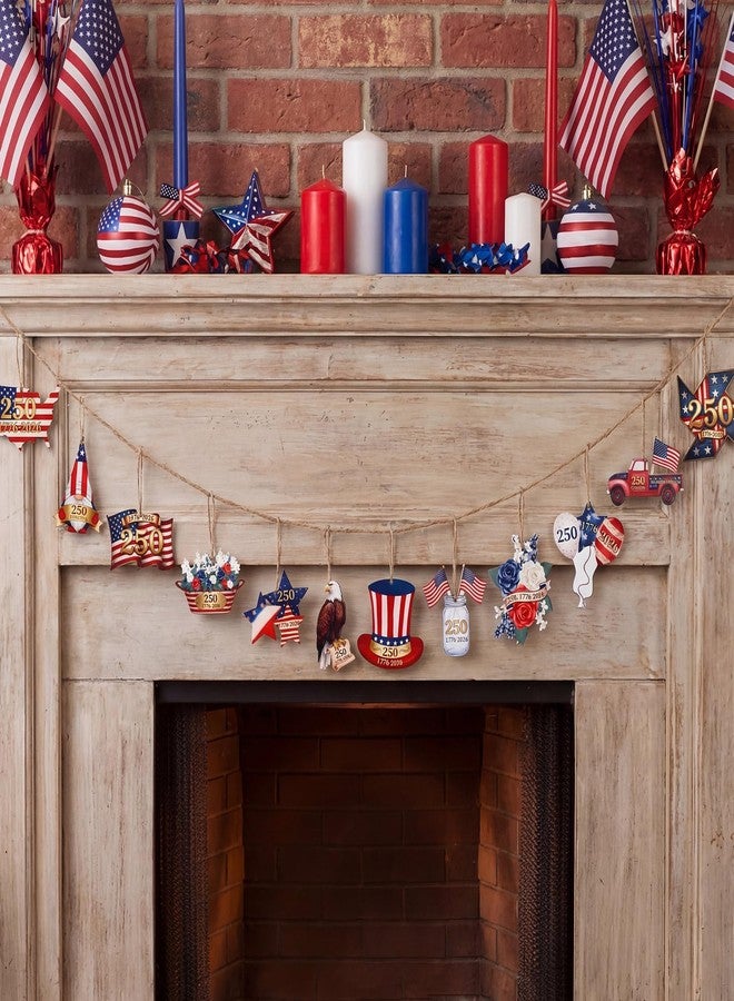 Lounsweer 36 Pcs 4th of July 250th Anniversary Ornaments Red White Blue Small Tree Decorations Memorial Day Wood Ornament Vintage America Star Gnome Wood Cutout Patriotic Decor for Tree Home Wreath - Image 5