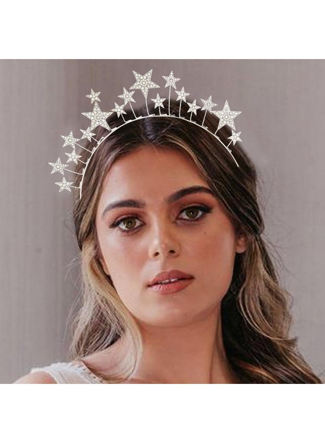 CAKURE Star Halo Crown Silver Crystal Headband Mary Metal Headpiece Bridal Tiara and Crowns Rhinestones Tiara Headpiece Party Wedding Hair Accessories for Women and Girls (Silver) - Image 5