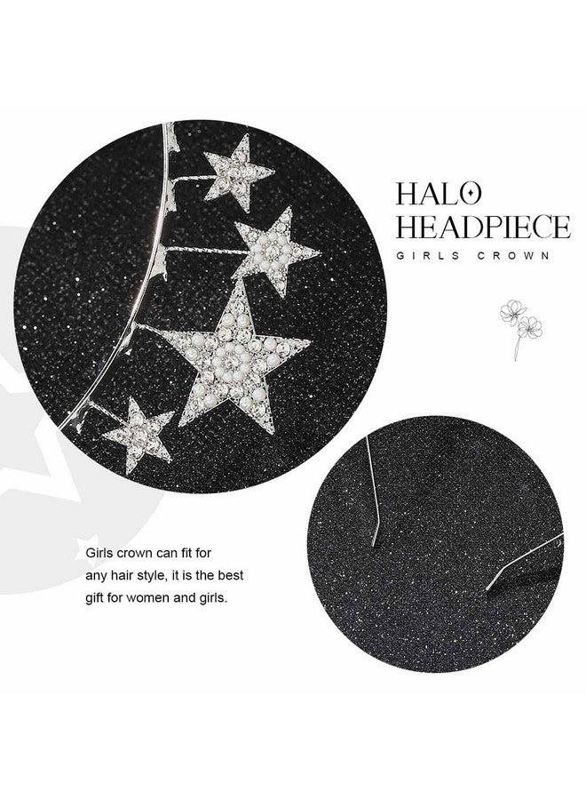 CAKURE Star Halo Crown Silver Crystal Headband Mary Metal Headpiece Bridal Tiara and Crowns Rhinestones Tiara Headpiece Party Wedding Hair Accessories for Women and Girls (Silver) - Image 4