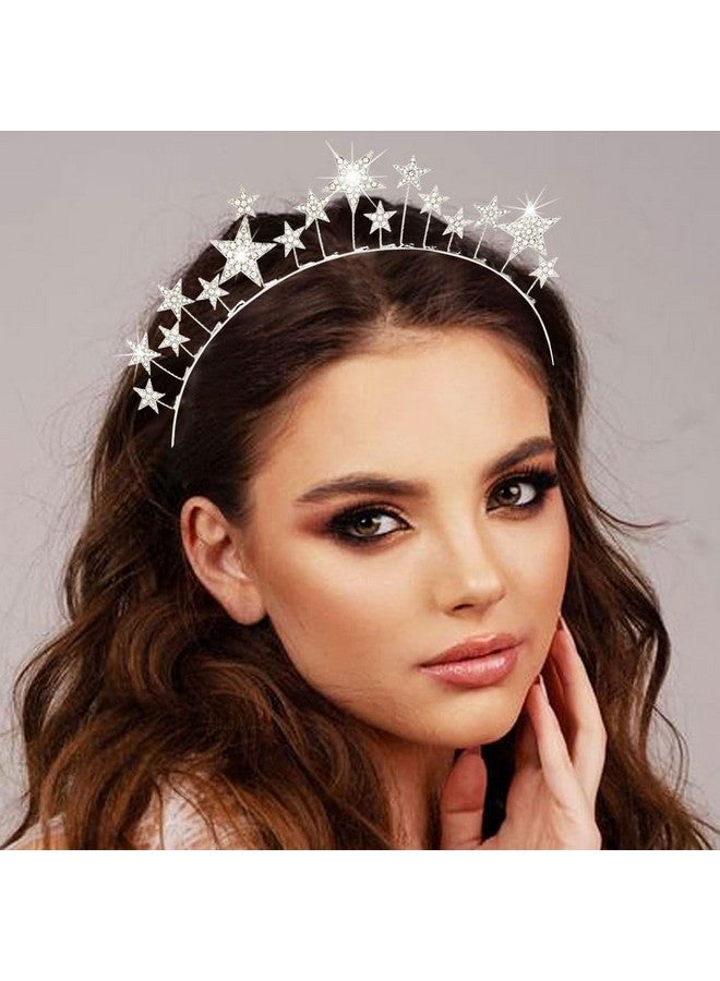 CAKURE Star Halo Crown Silver Crystal Headband Mary Metal Headpiece Bridal Tiara and Crowns Rhinestones Tiara Headpiece Party Wedding Hair Accessories for Women and Girls (Silver) - Image 3