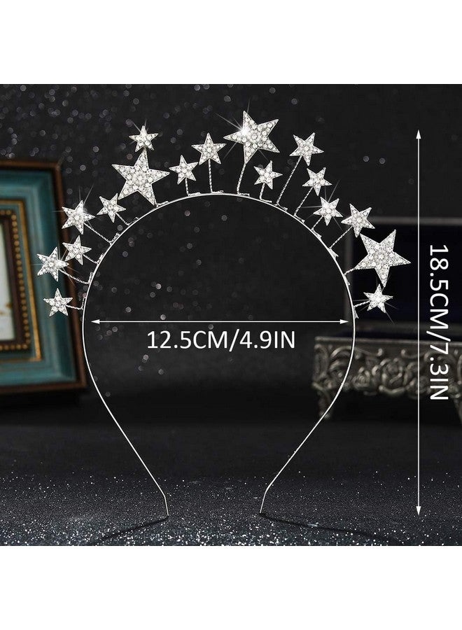 CAKURE Star Halo Crown Silver Crystal Headband Mary Metal Headpiece Bridal Tiara and Crowns Rhinestones Tiara Headpiece Party Wedding Hair Accessories for Women and Girls (Silver) - Image 2