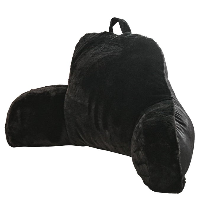 READING PILLOW BED REST PILLOW WITH ARMS RABBIT FUR CUSHION FOR ADULTS TEENS INCLINE REST SITTING UP SLEEPING SNORING PILLOW WITH PREGNANCY LUMBAR BACK SUPPORT STANDARD BLACK