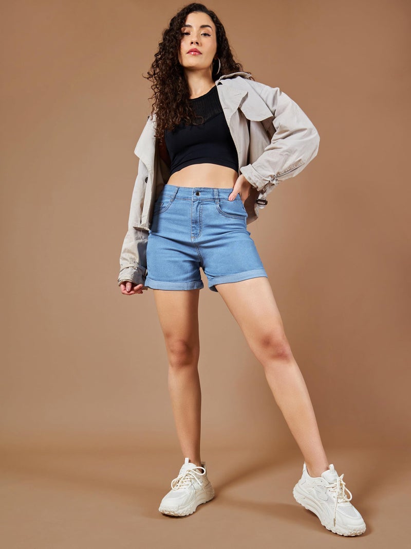Miss Chase Women's Relaxed Fit High/Mid Rise Regular Length Denim Shorts (MCSS23DEN09-13-329-32, Steel Blue, 32) - Image 3