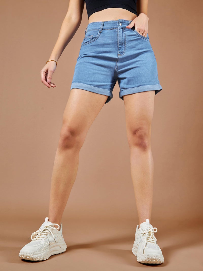 Miss Chase Women's Relaxed Fit High/Mid Rise Regular Length Denim Shorts (MCSS23DEN09-13-329-32, Steel Blue, 32) - Image 2