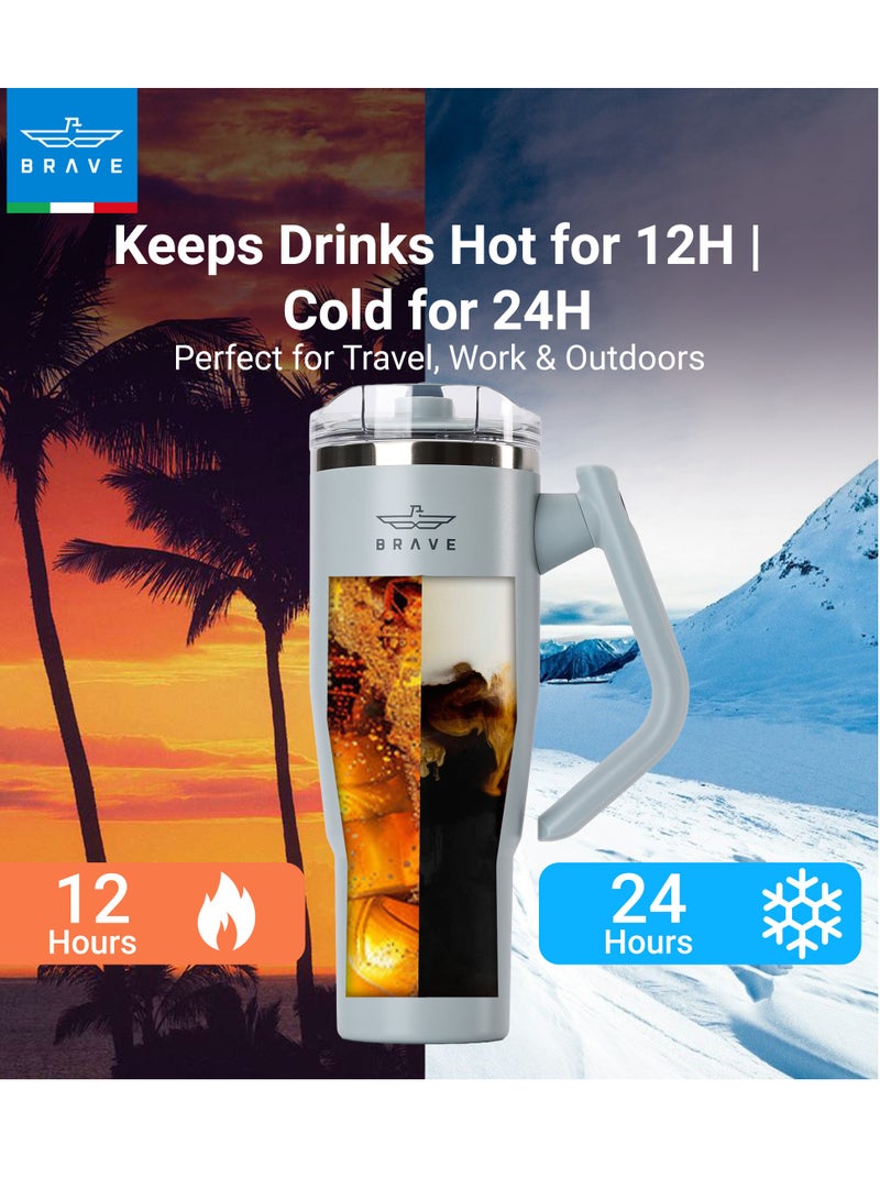 بريف تمب جارد تمبلر ١٢٠٠ml - ١٨/٨ ستانلس ستيل ترافل ماج، ثيرمال كوفي كوب، ٢-إن-١ ليكبروف ليد وذ سترو & روتيتينج هاندل، إنسوليتد هوت & كولد بيفيريج ماج، كار كب هولدر كومباتيبل، ديورابل & ريوسابل كوفي ترافل ماج (توركواز لايت جراي) - Image 2