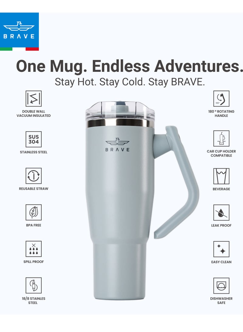 بريف تمب جارد تمبلر ١٢٠٠ml - ١٨/٨ ستانلس ستيل ترافل ماج، ثيرمال كوفي كوب، ٢-إن-١ ليكبروف ليد وذ سترو & روتيتينج هاندل، إنسوليتد هوت & كولد بيفيريج ماج، كار كب هولدر كومباتيبل، ديورابل & ريوسابل كوفي ترافل ماج (توركواز لايت جراي) - Image 3