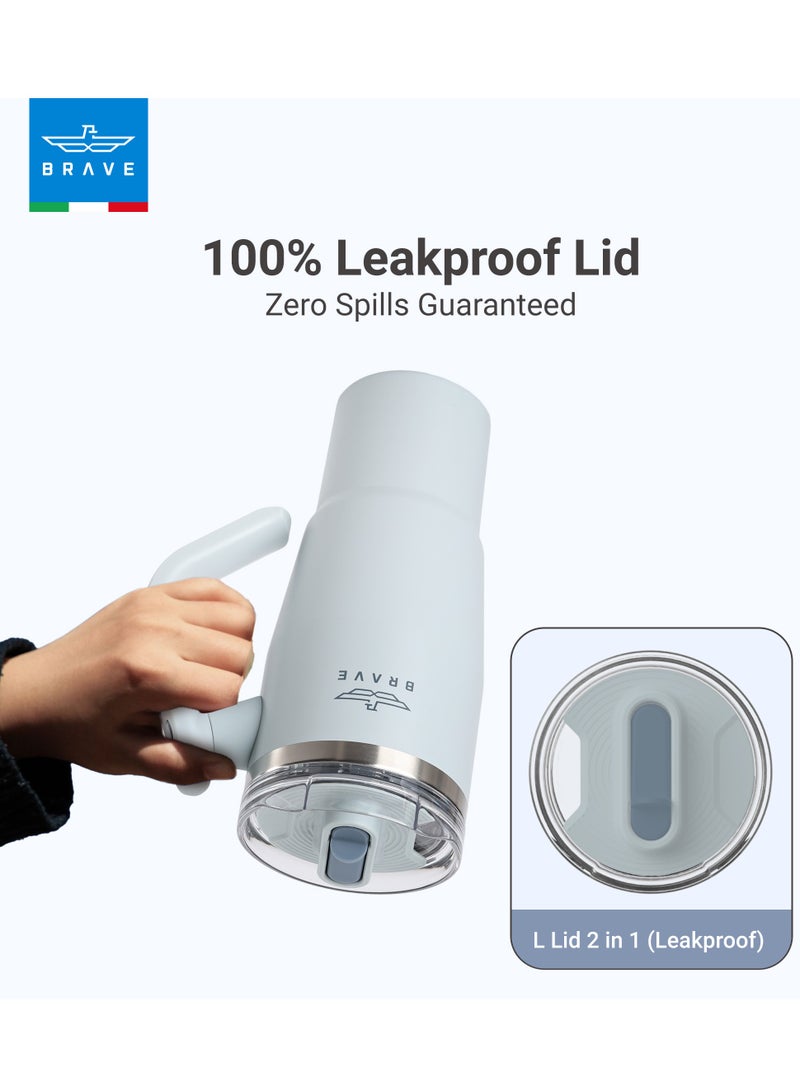 بريف تمب جارد تمبلر ١٢٠٠ml - ١٨/٨ ستانلس ستيل ترافل ماج، ثيرمال كوفي كوب، ٢-إن-١ ليكبروف ليد وذ سترو & روتيتينج هاندل، إنسوليتد هوت & كولد بيفيريج ماج، كار كب هولدر كومباتيبل، ديورابل & ريوسابل كوفي ترافل ماج (توركواز لايت جراي) - Image 4