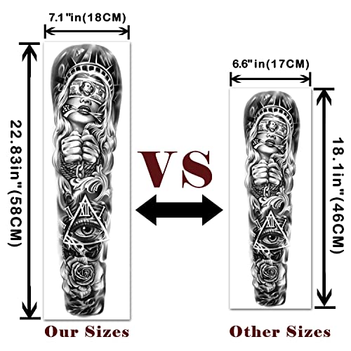 SOOVSY Full Arm Sleeve Temporary Tattoos for Men Women, 46 Sheets Temporary Tattoos for Adults and Kids, Fake Tattoos Realistic with Lion, Wolf, Eagle, Deer, Flower, Clock, Skeleton for Halloween Party - Image 2
