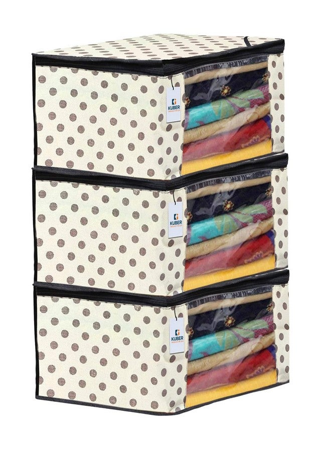 Kuber Industries Foldable Saree Covers With Zip|Polka Dots Wardrobe Organizer For Clothes|Transparent Window Keep 8 To 10 Saree|Suitable for Lehenga, Suit, Dress|Pack of 3 (Black & Beige) - Image 1