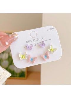 Cartoon Dopamine Color Butterfly Earrings Women's Silver Needle Contrast Color Design Small And Exquisite Cute Animal Earrings