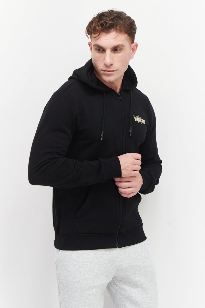 DIFUZED هودي رجالي بطبعة جرافيك بأكمام طويلة، أسود - Image 1