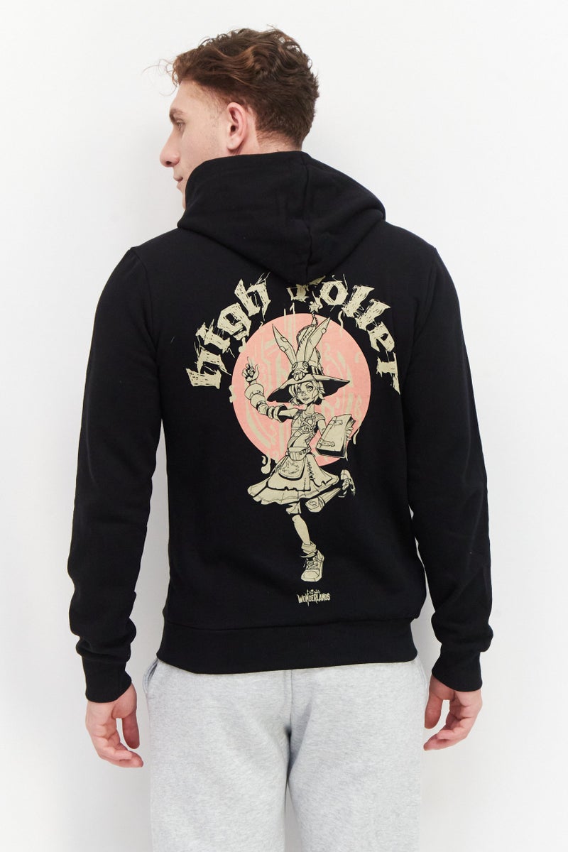 DIFUZED هودي رجالي بطبعة جرافيك بأكمام طويلة، أسود - Image 2