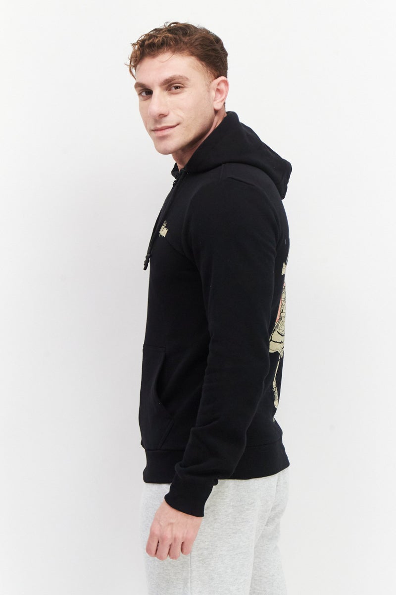 DIFUZED هودي رجالي بطبعة جرافيك بأكمام طويلة، أسود - Image 4