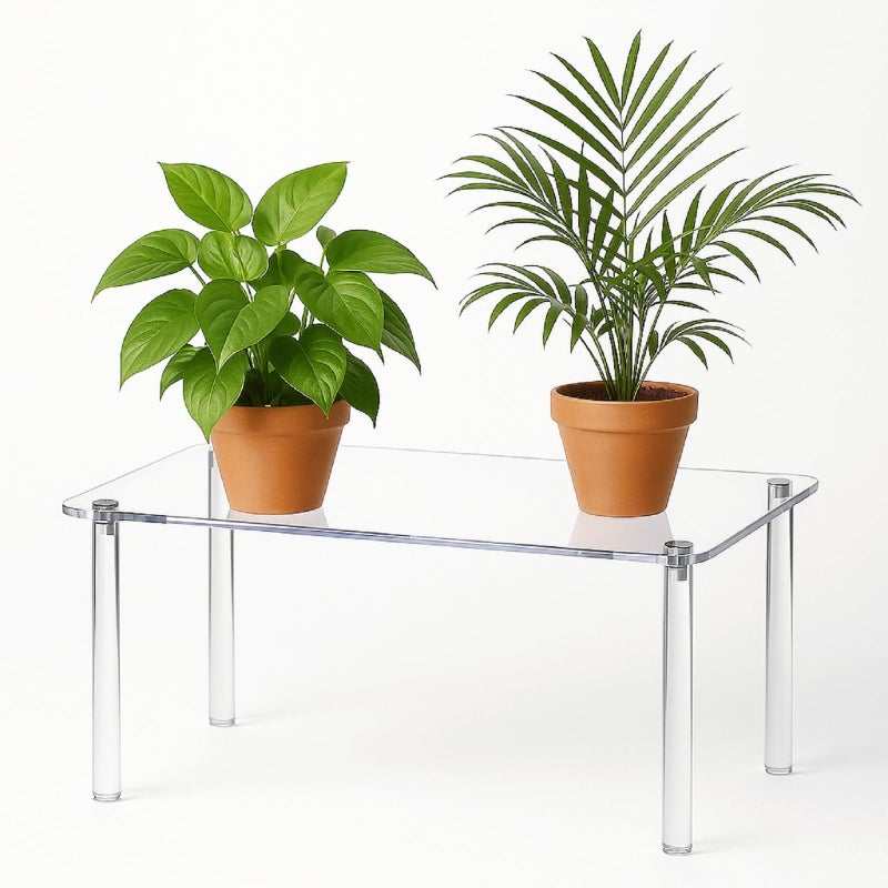 RattanView 1 Pcs 16 Inch Extra Large Acrylic Risers Display Stands Rectangular 4-leg Acrylic Plant Stand, 6mm Thick Clear Shelf Riser Display Stands for Decor Collectibles Figures and Item Photography - Image 1