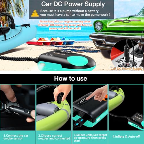 Karltion 20PSI Paddle Board Pump-Portable Electric SUP Air Pump, Dual Stage Inflation & Deflation SUP PUMP, 110W Paddleboard Pump with Auto-Off Function & 12V DC Car Connector for Paddle Board, Kayaks - Image 2