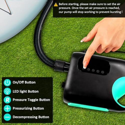 Karltion 20PSI Paddle Board Pump-Portable Electric SUP Air Pump, Dual Stage Inflation & Deflation SUP PUMP, 110W Paddleboard Pump with Auto-Off Function & 12V DC Car Connector for Paddle Board, Kayaks - Image 4