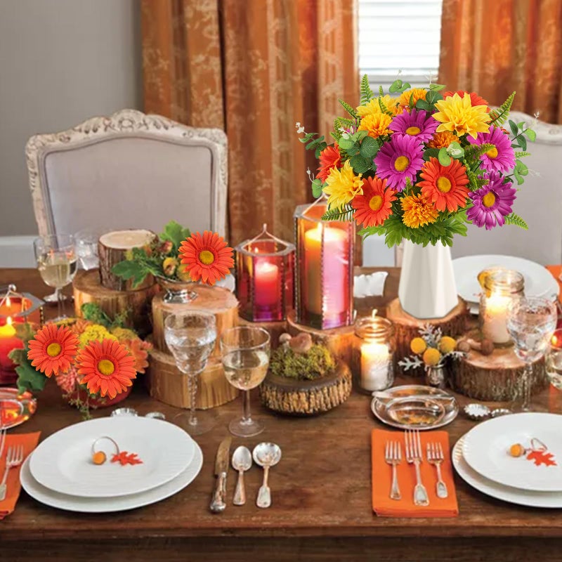 MHMJON 2 Bundles Artificial Flowers for Cemetery Faux Gerbera Daisies Bouquets Fake Silk Flowers Arrangements for Outdoor Decorations Grave Home Table Vase Wedding Party Indoor (15.74'') - Image 3