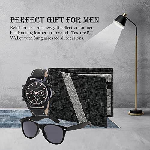 Relish Mens Black Analogue Watch, PU Leather Wallet and Wayfarer Sunglasses Combo Pack | Diwali Gifts for Mens, Brother, Husband - Image 2