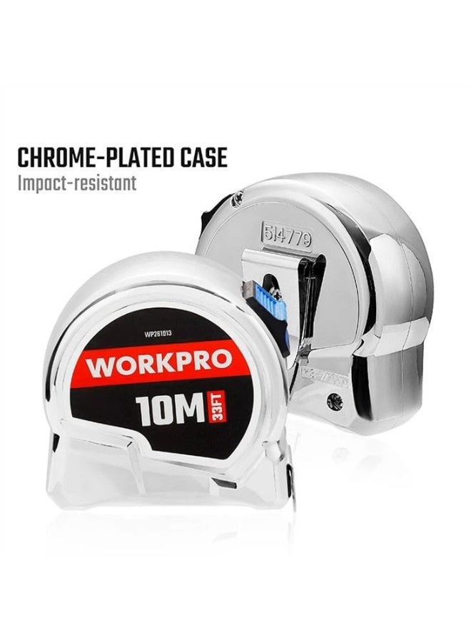 WORKPRO 10M(33FT)X 25MM CHROME TAPE MEASURE - Image 4