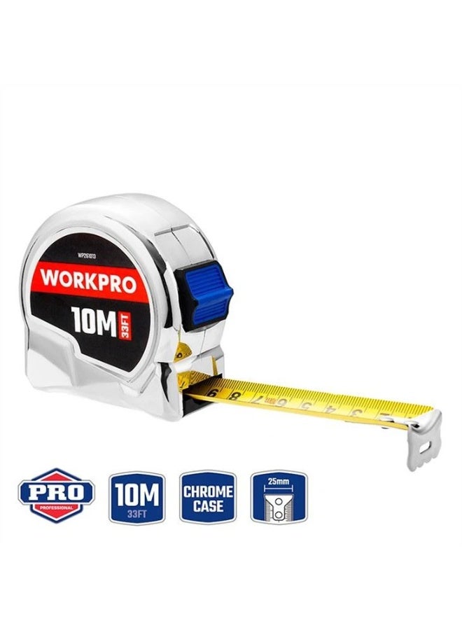 WORKPRO 10M(33FT)X 25MM CHROME TAPE MEASURE - Image 1