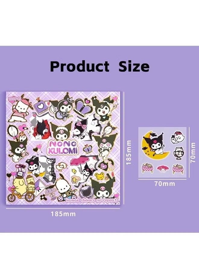 كورومي 100 مجموعة ملصقات Sanrio Kuromi ، ملصقات زخرفية جمالية كرتون ، مثالية للاصطدامات ، مذكرات ، كمبيوتر محمول وتزيين داخلي - Image 5