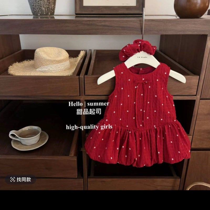 فستان أميرة بناتي أحمر برعم زهرة - Image 1