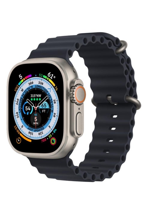 Smart Watch 8 Ultra Ultra, with Aluminum case, size 49, wireless charging and measuring heart beats, temperature and recieving calls and messages ,compatible with all devices, and  ocean strap.