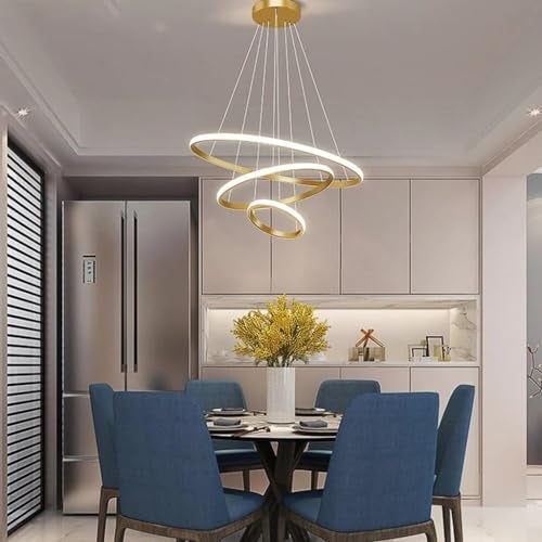 Harold Electricals Modern 3 Ring Luminous Halo Chandelier Light Fixture for Dining Table, Living Room, Kitchen Island, Café & Home Decor- Golden (Inbuilt LED) - Image 2