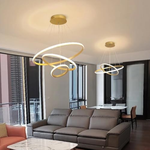 Harold Electricals Modern 3 Ring Luminous Halo Chandelier Light Fixture for Dining Table, Living Room, Kitchen Island, Café & Home Decor- Golden (Inbuilt LED) - Image 4