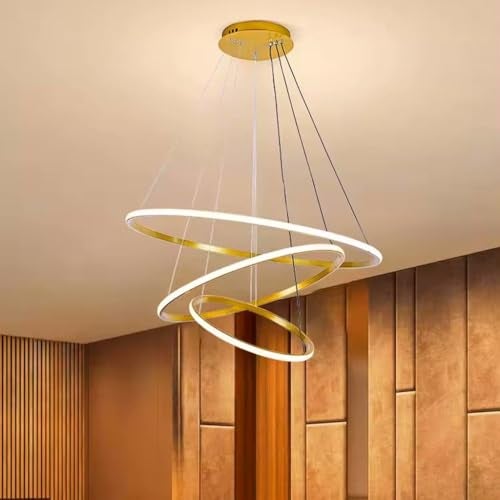 Harold Electricals Modern 3 Ring Luminous Halo Chandelier Light Fixture for Dining Table, Living Room, Kitchen Island, Café & Home Decor- Golden (Inbuilt LED) - Image 1
