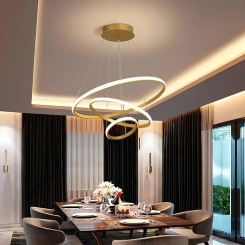 Harold Electricals Modern 3 Ring Luminous Halo Chandelier Light Fixture for Dining Table, Living Room, Kitchen Island, Café & Home Decor- Golden (Inbuilt LED) - Image 5