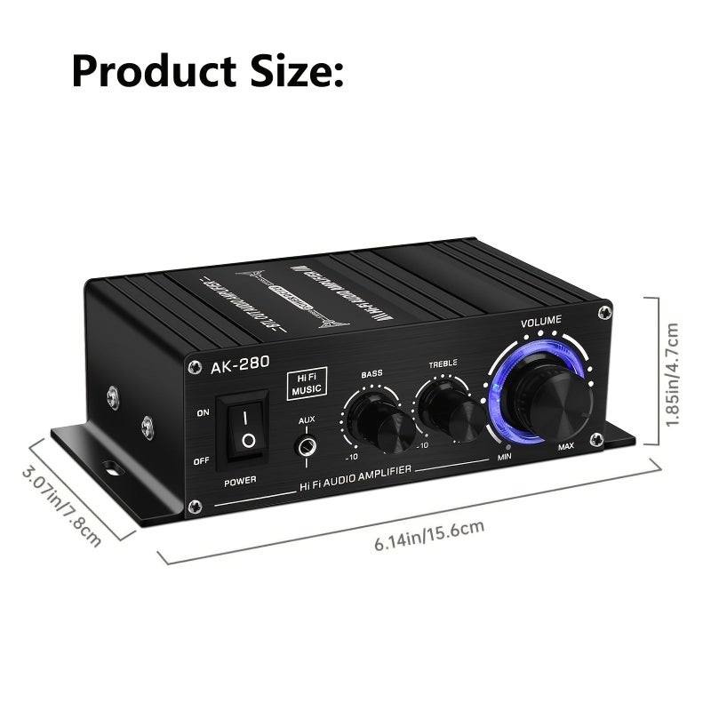 Black Mini Stereo Amplifier 2 0 Channel Hifi Audio for Desktop Bookshelf Speakers - Image 2