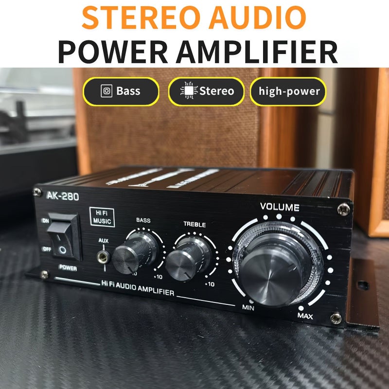 Black Mini Stereo Amplifier 2 0 Channel Hifi Audio for Desktop Bookshelf Speakers - Image 1