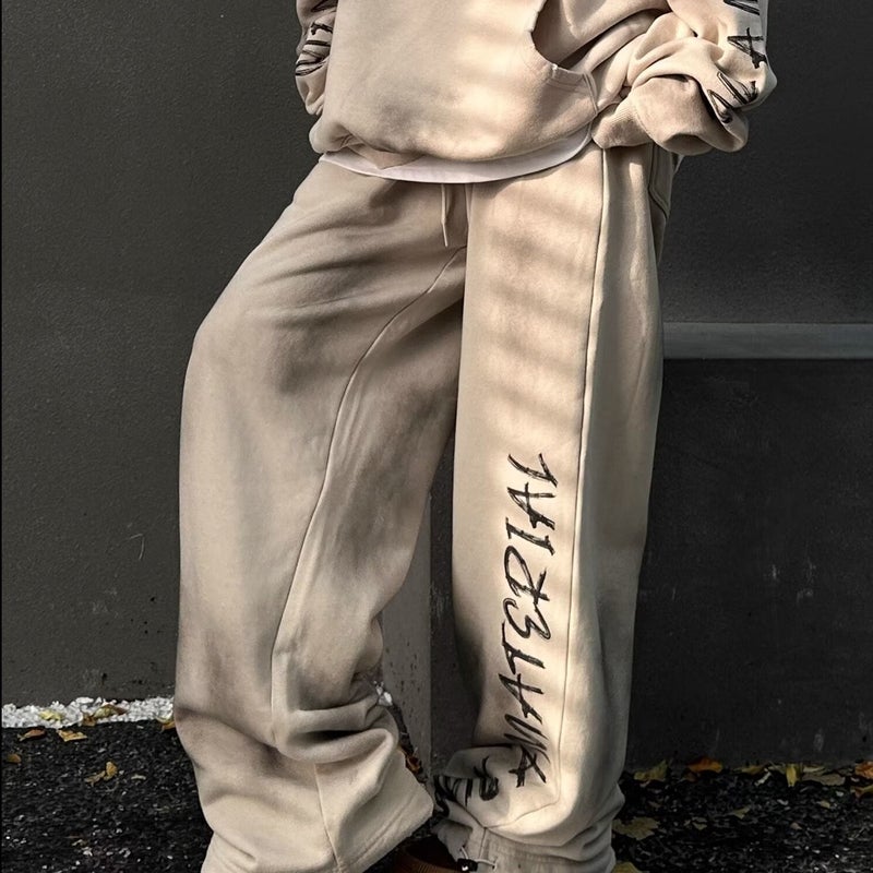Apricot Letter Print Casual Joggers for Couples Apricot - Image 1