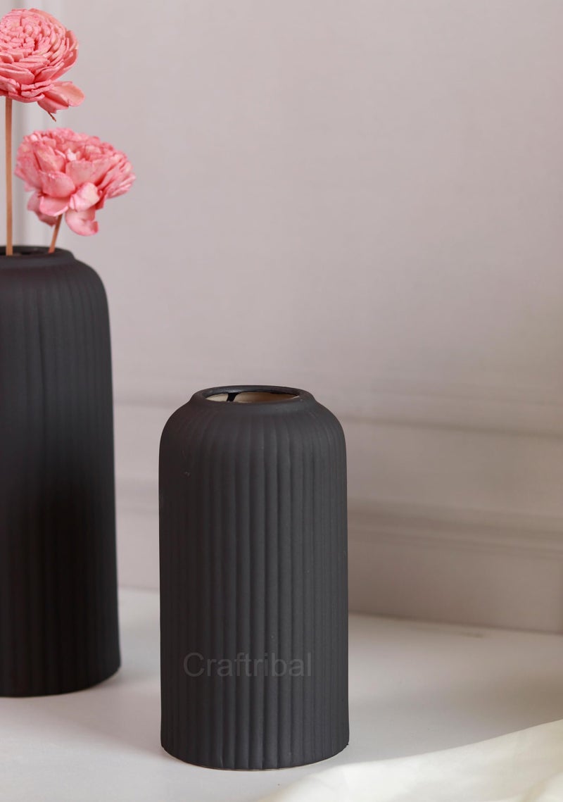 Craftribal's Modern Ceramic Flower Vase for Living Room, Flower Pots for Home Decoration, Home Decor, Line Vase (Set of 3PCS) Black - Image 4