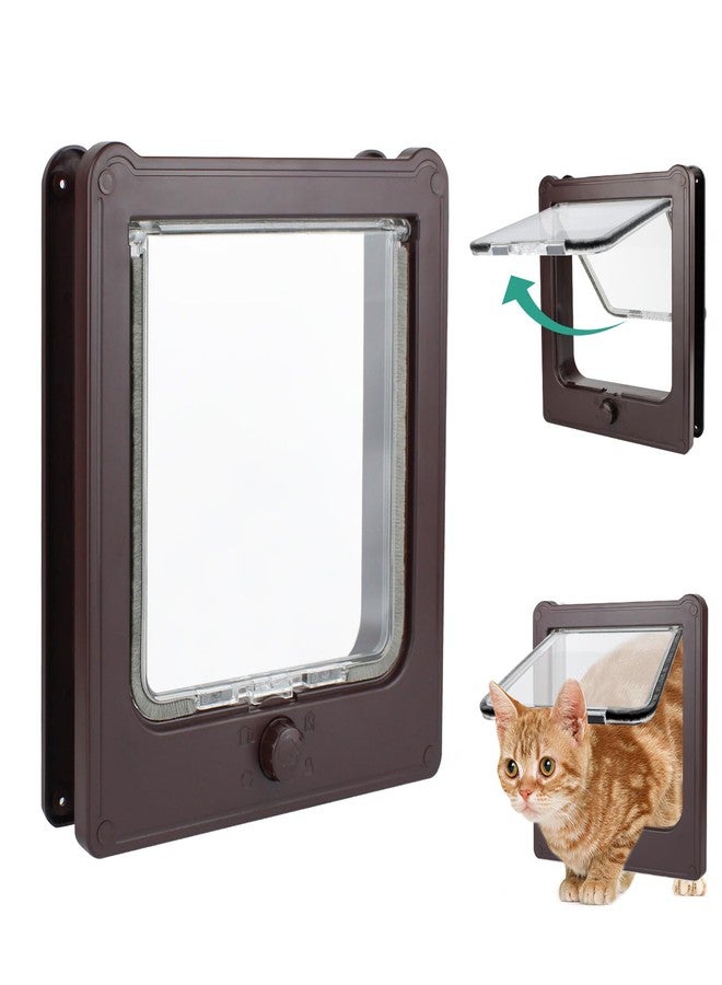 BillionChains Large Cat Door for Interior Door (Outer Size 10.8"x9.25") 4-Way Locking Cat Door for Exterior Door Brown Cat Flap Up to 25lb - Image 1