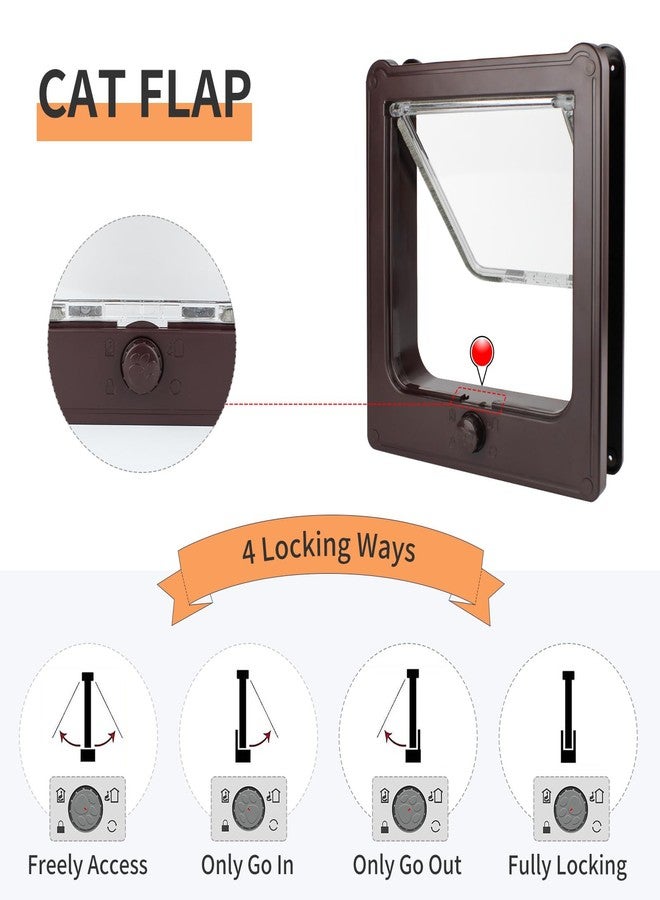 BillionChains Large Cat Door for Interior Door (Outer Size 10.8"x9.25") 4-Way Locking Cat Door for Exterior Door Brown Cat Flap Up to 25lb - Image 3