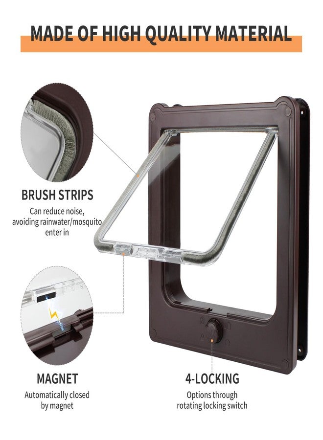 BillionChains Large Cat Door for Interior Door (Outer Size 10.8"x9.25") 4-Way Locking Cat Door for Exterior Door Brown Cat Flap Up to 25lb - Image 2