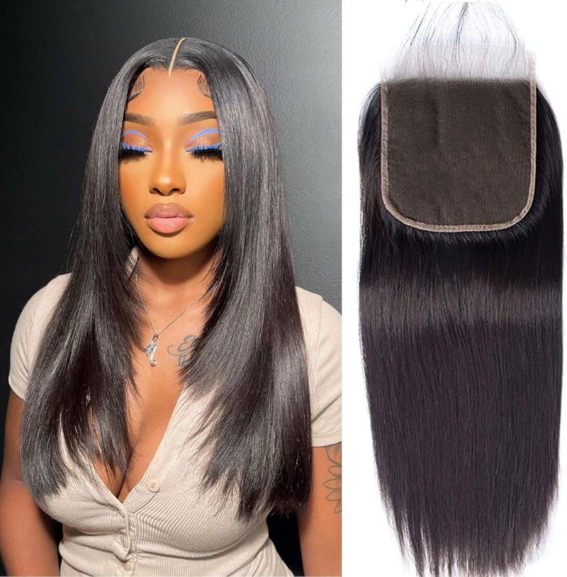 Selina 5x5 Hd Lace Closure Brazilian Straight Closure 5x5 Lace Closure Human Hair Unprocessed Human Hair Brazilian Virgin Hair Free Part Closure Natural Hair Color Black (16Inch, 5x5 Straight) - Image 1