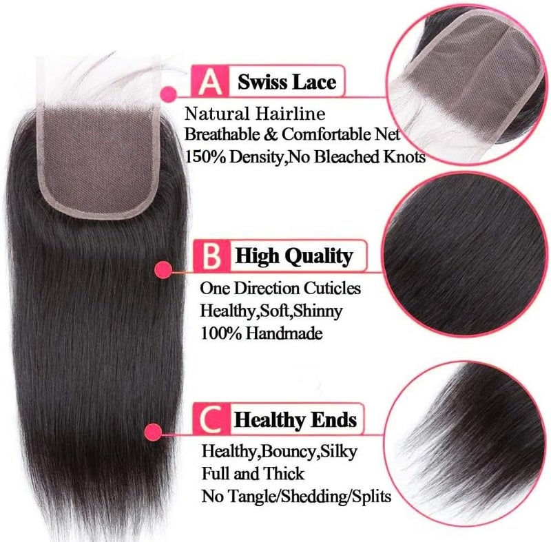 Selina 5x5 Hd Lace Closure Brazilian Straight Closure 5x5 Lace Closure Human Hair Unprocessed Human Hair Brazilian Virgin Hair Free Part Closure Natural Hair Color Black (16Inch, 5x5 Straight) - Image 4